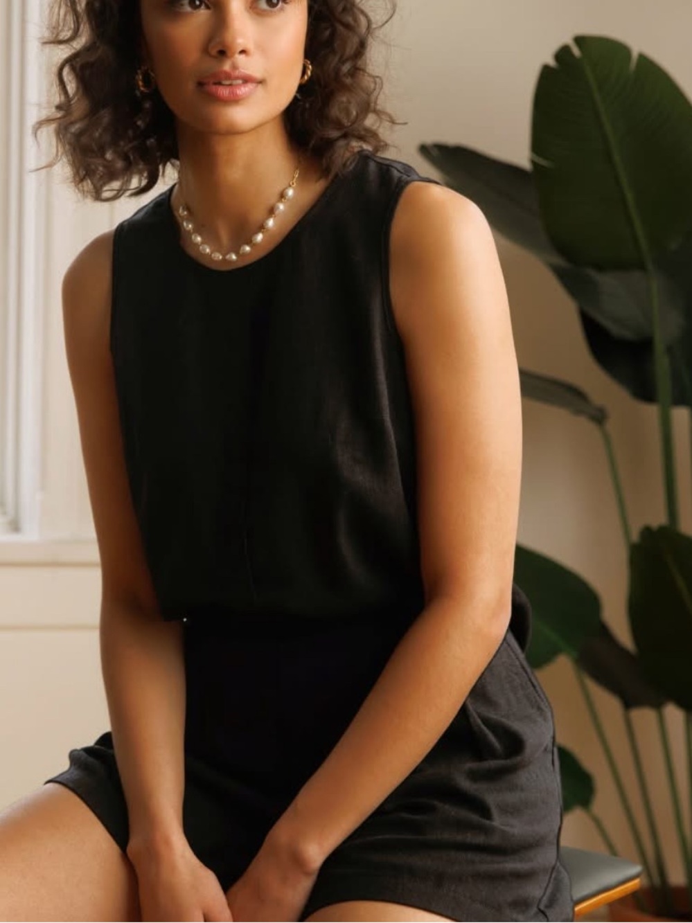 Black Linen Blend Tank